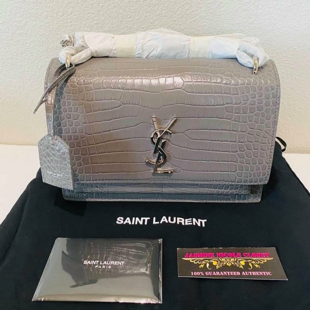 YSL SUNSET Medium Croc black Crossbody Brand New - Picture 3 of 12